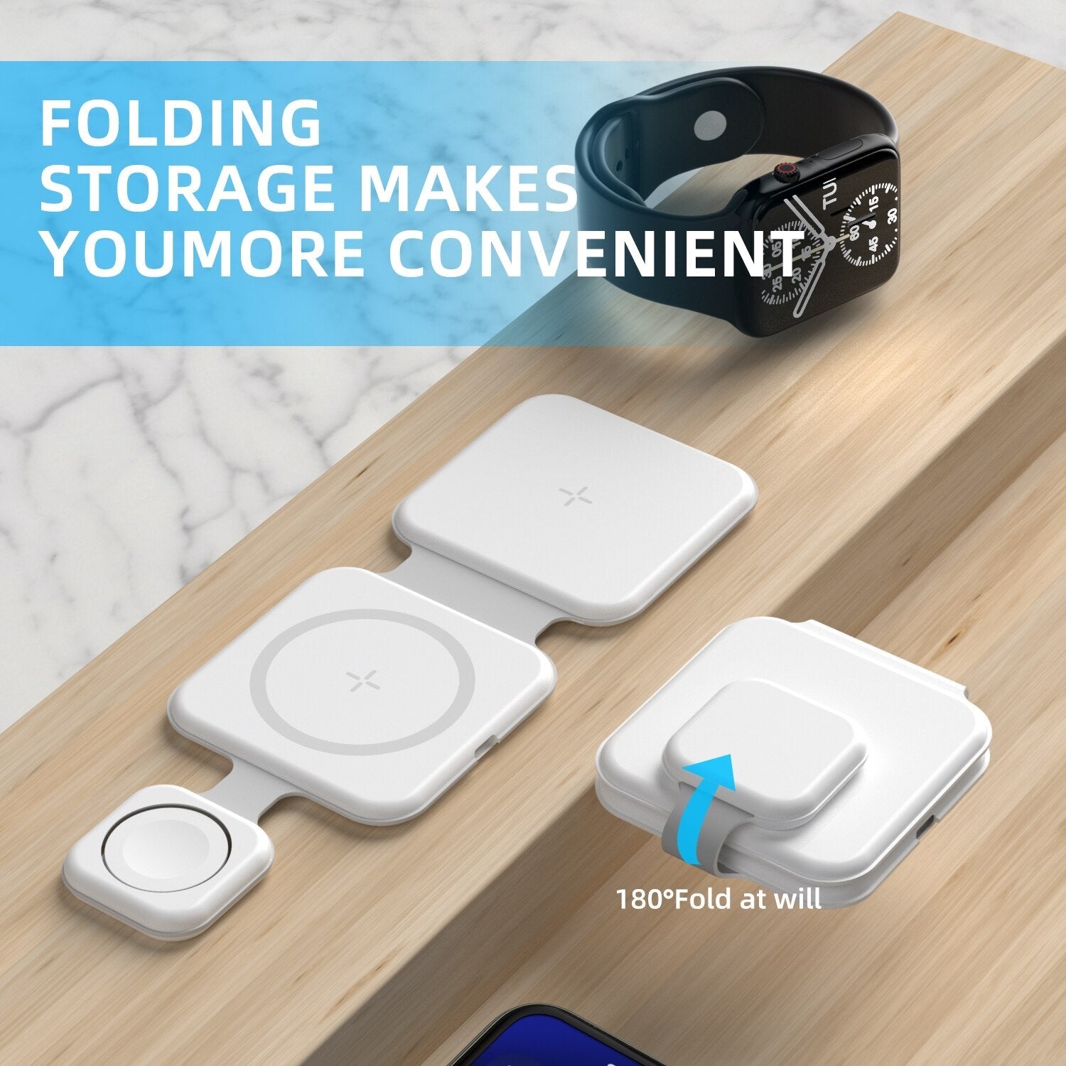 3 In 1 Magnetic Foldable Wireless Charger Charging Station Multi - device Folding Cell Phone Wireless Charger Gadgets - NextXPWhite