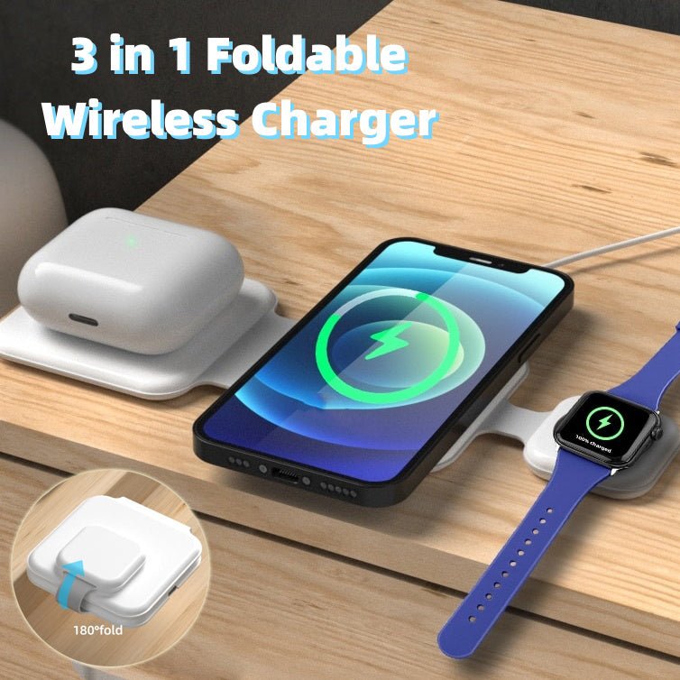 3 In 1 Magnetic Foldable Wireless Charger Charging Station Multi - device Folding Cell Phone Wireless Charger Gadgets - NextXPWhite