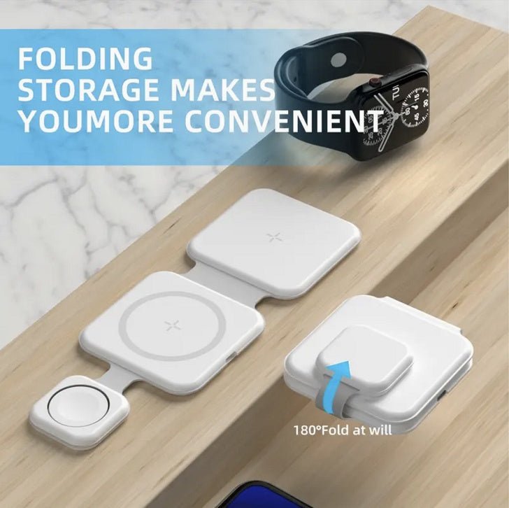 3 In 1 Magnetic Foldable Wireless Charger Charging Station Multi - device Folding Cell Phone Wireless Charger Gadgets - NextXPWhite