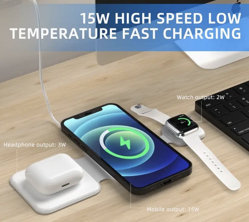 3 In 1 Magnetic Foldable Wireless Charger Charging Station Multi - device Folding Cell Phone Wireless Charger Gadgets - NextXPWhite