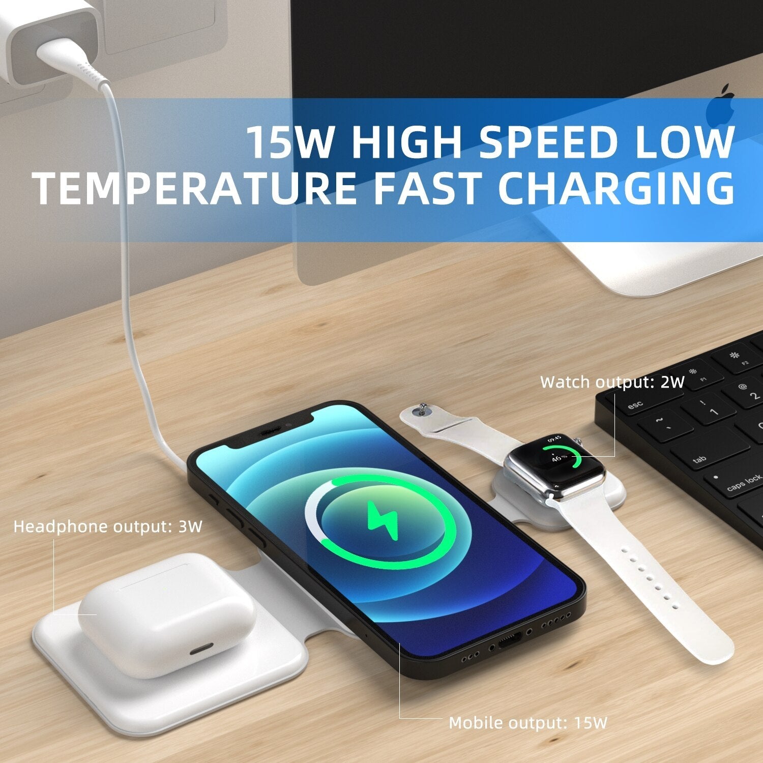 3 In 1 Magnetic Foldable Wireless Charger Charging Station Multi - device Folding Cell Phone Wireless Charger Gadgets - NextXPWhite